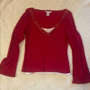 One Step Ahead Red Embellished Bell Sleeve Top